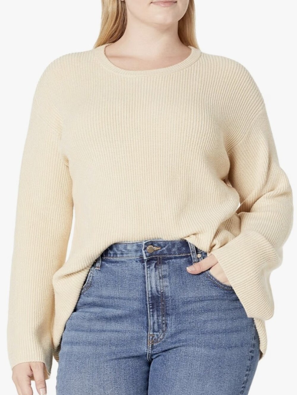 The Drop Cream Ribbed Crewneck Sweater Back Split Size XXL Soft Warm Neutral NWT